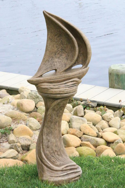 Sail Boat Sculpture on Pedestal Garden Statuary Contemporary Freedom